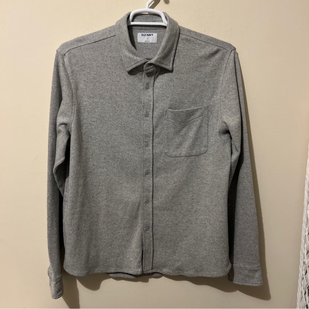 Old Navy Heavyweight Shirt Men’s Large Gray Soft Flannel Classic Fit Long Sleeve
